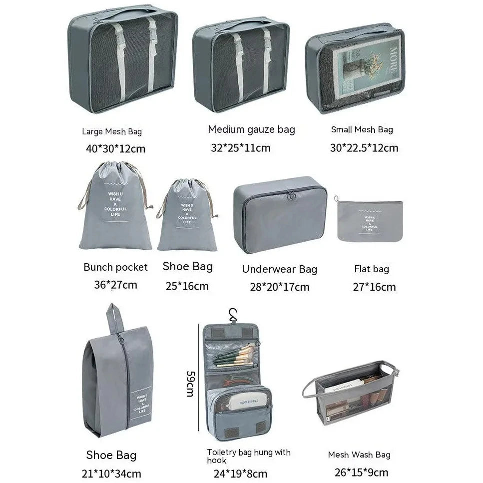 7/8/9/10 Pcs Set Travel Organizer Storage Bags Suitcase Packing Cubes Portable Luggage