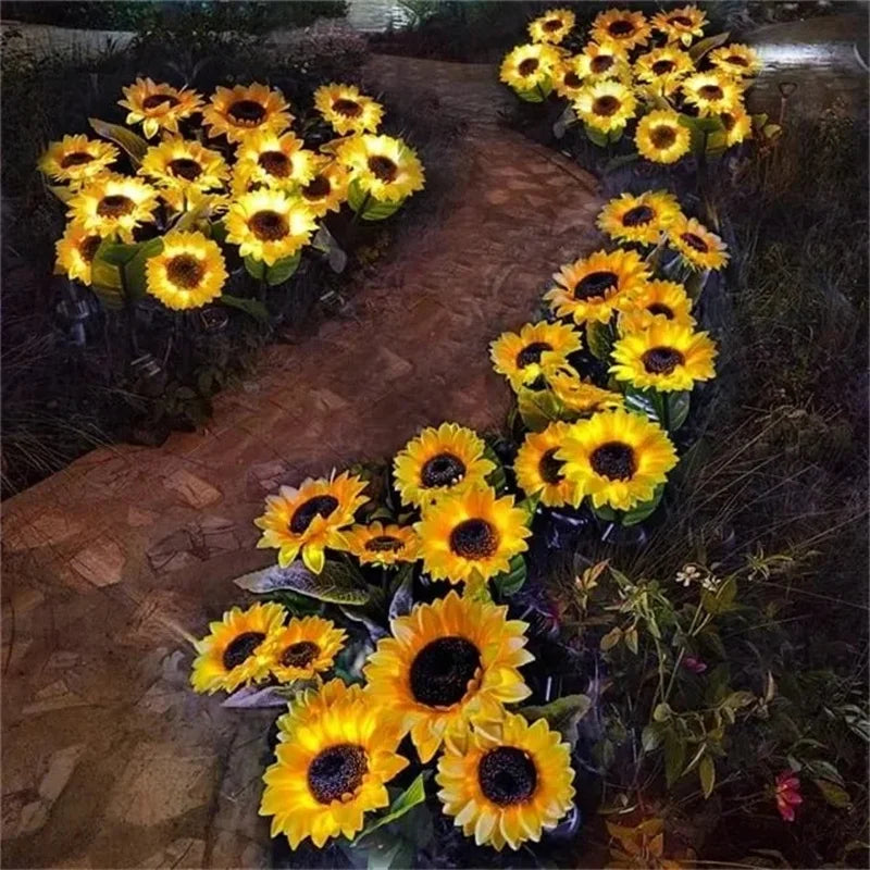Brighten Garden with 3 Heads Solar Simulation Sunflower LED Lights