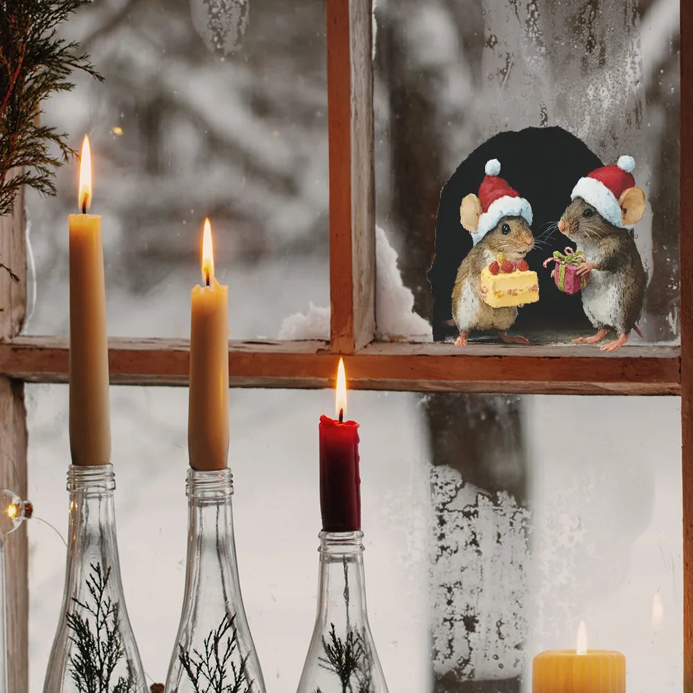 Cute Christmas Small Mouse Wall Stickers Xmas Decoration For Home Noel Navidad