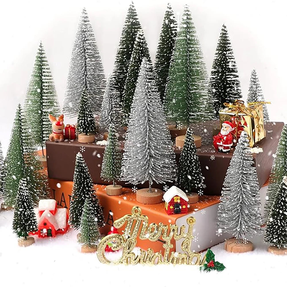 Mini Christmas Trees Different Size Craft Artificial Wooden Base Xmas Decoration