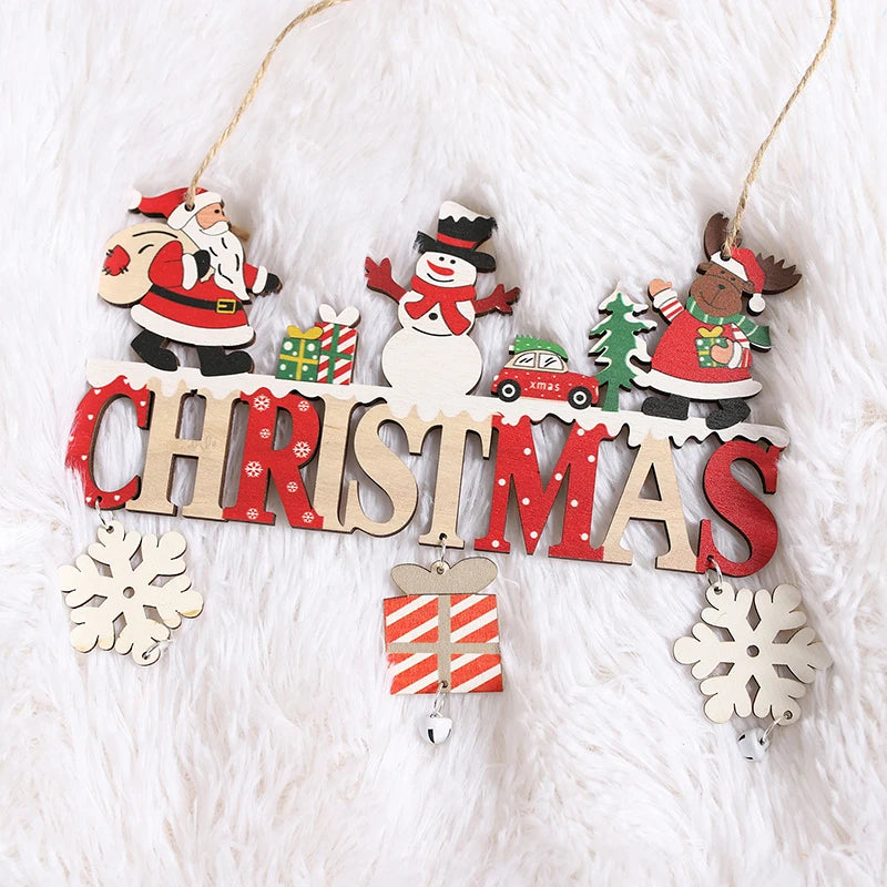 Santa Claus Wooden Hanging Ornament Decoration for Home Door Xmas Tree Pendants