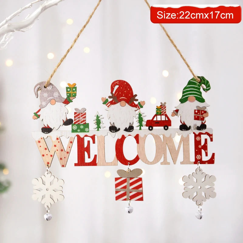 Santa Claus Wooden Hanging Ornament Decoration for Home Door Xmas Tree Pendants