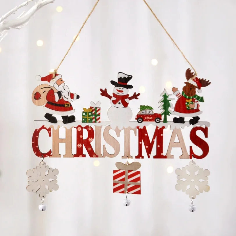 Santa Claus Wooden Hanging Ornament Christmas Decoration for Home Door Tree Pendants