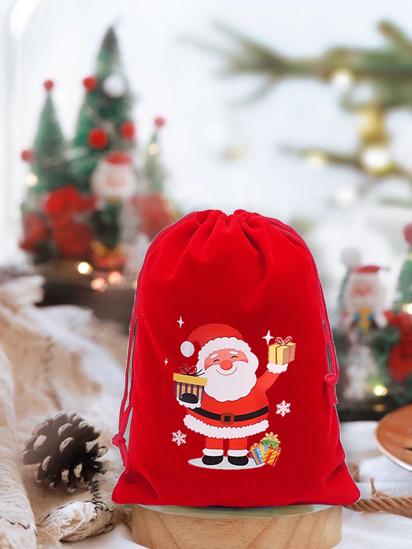 20/1Pcs Red Christmas Velvet Bags Drawstring Santa Gift Pouch Candy Snack Wrapping Bag