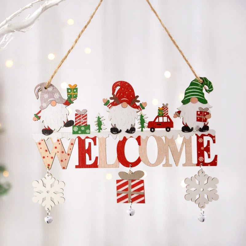 Santa Claus Wooden Hanging Ornament Decoration for Home Door Xmas Tree Pendants