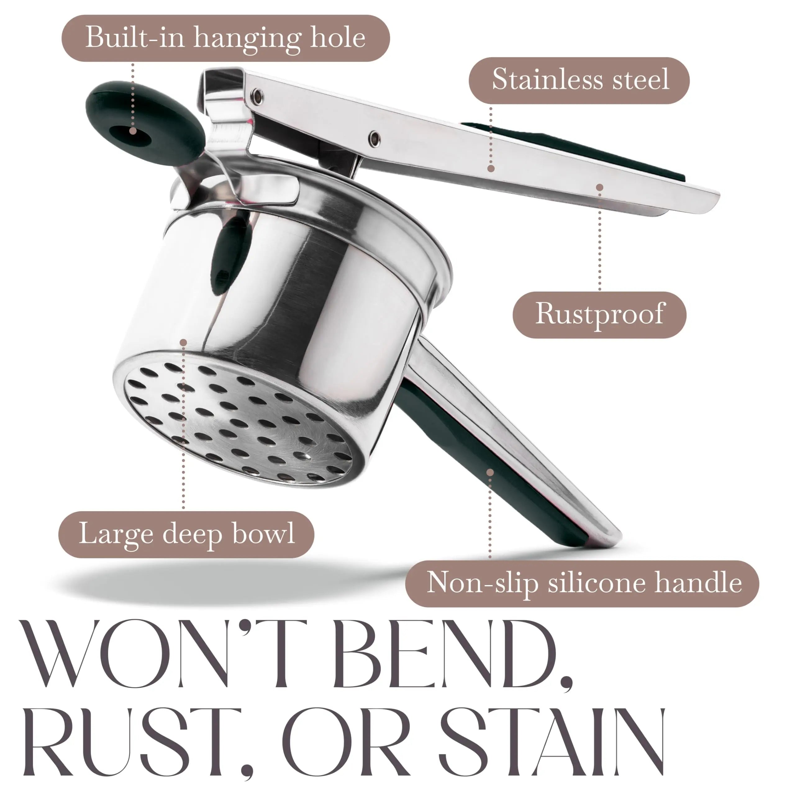 Heavy Duty Potato Masher With 3 Interchangeable Discs