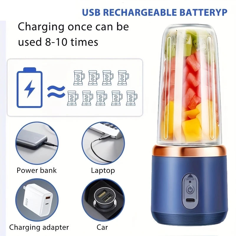 6 Blades Electric Juicer 2 Cups For Travel Portable Juicer Mixer Usb Charge Personal Blender